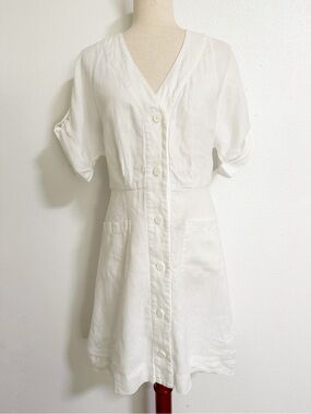 Equipment Button Front Linen Dress White Size 4